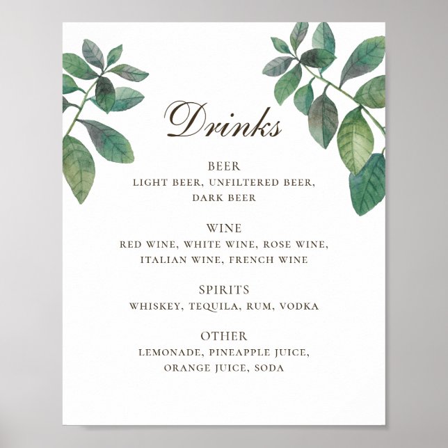Póster Agua verde vegetación boda bebidas alcohólicas (Frente)