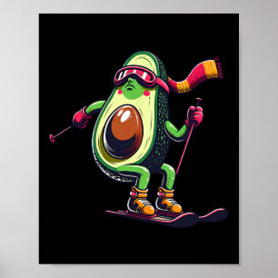 Póster Aguacate Esquí con Gafas Invierno Alpino Divertido