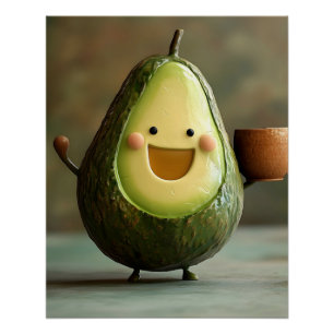Póster Aguacate Feliz Disfrutando una Taza de Té