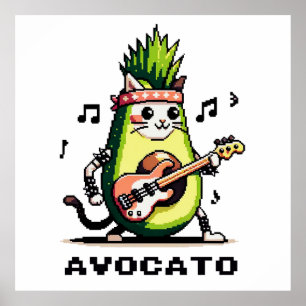 Póster Aguacate - Gracioso Pixel Art Aguacate Gato Jugand