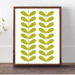 Póster Aguacate Green Flower Buds Mid Century Moderno<br><div class="desc">Este fabuloso poster moderno de mediados del siglo XX presenta barras de hojas verdes aguacate en un par de tallos. ¡Este es un diseño básico en una casa mod en medio!</div>