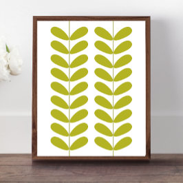 Póster Aguacate Green Flower Buds Mid Century Moderno