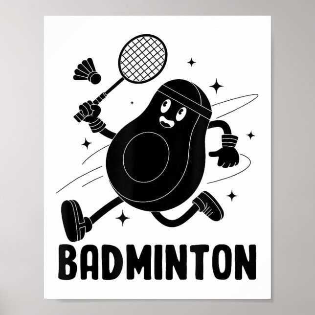 Póster Aguacate jugando bádminton comida vegetariana salu (Frente)