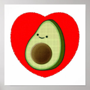 Póster Aguacate lindo en el corazón rojo
