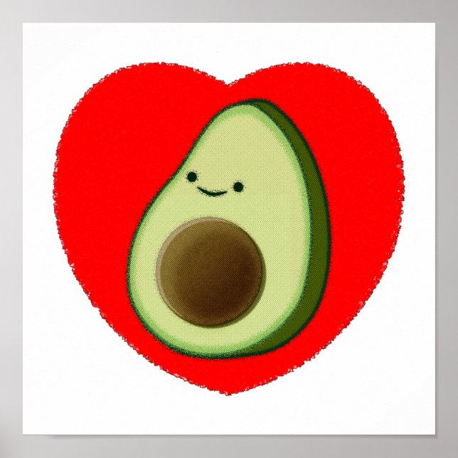 Póster Aguacate lindo en el corazón rojo (Frente)