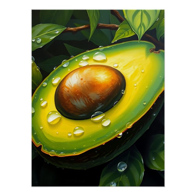 Póster Aguacate orgánico de la corona con gotas (Anverso)
