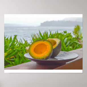 Póster Aguacate Reed Maduro Partido por la Mitad en Kauai
