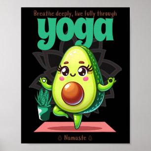 Póster Aguacate Yoga Namaste - Cute Kawaii Fitness Y Comi