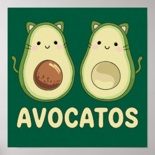 Póster Aguacates Kawaii Cat & Aguacate