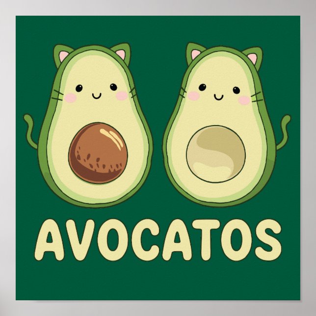 Póster Aguacates Kawaii Cat & Aguacate (Frente)