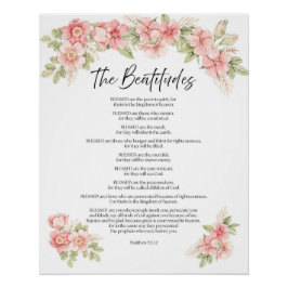 Póster Aguamarina Floral Beatitudes Escritura Acuarela