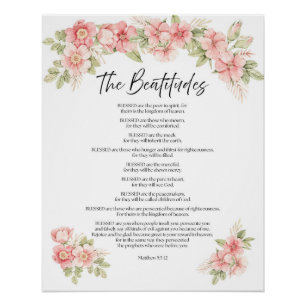 Póster Aguamarina Floral Beatitudes Escritura Acuarela