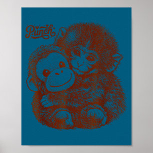 Póster Aguanta ahí mono golpeador con orangután de peluch
