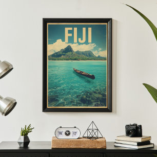 Póster Aguas de Fiyi – Escape Retro del Océano Viaje 