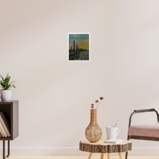 Póster Aguas tranquilas al atardecer con gaviotas