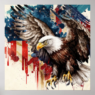 Póster Águila americana con bandera de los Estados Unidos