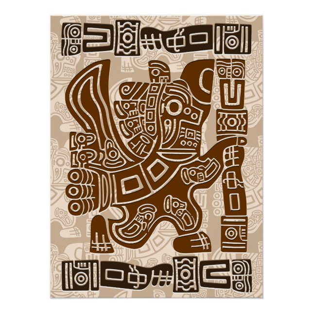 Póster Águila azteca guerrera arte tribal antiguo (Anverso)