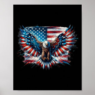 Póster Águila Calva 4 De Julio Bandera Estadounidense Lib
