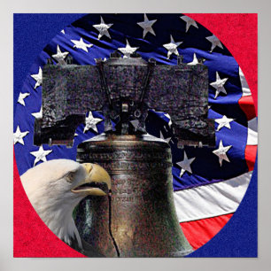 Póster Águila calva americana, cartel de campana y bander