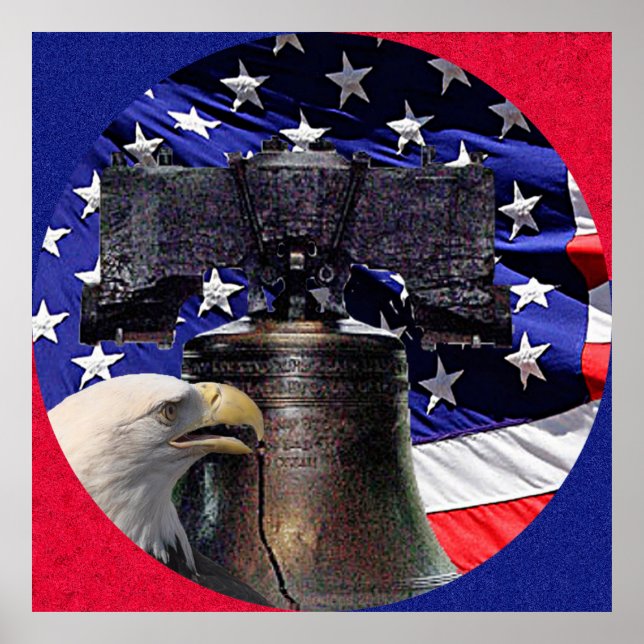Póster Águila calva, campanilla y Poster de bandera estad (Frente)