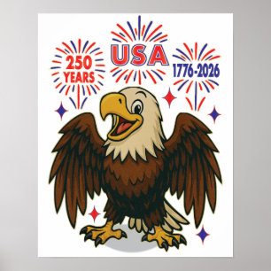 Póster Águila calva con fuegos artificiales - Estados Uni