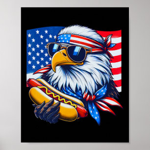 Póster Águila calva divertida Hotdog Bandera americana 4