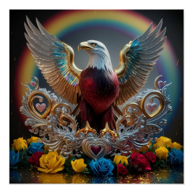 Póster Águila calva dorada Obra maestra 3D de AJZ (Anverso)