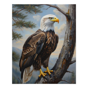 Póster Águila Calva Encaramada En Una Pintura De Aceite D