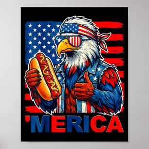 Póster Águila calva hotdog bandera americana divertida 4