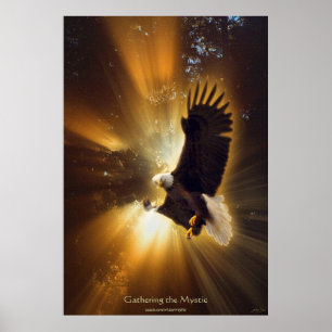 Póster Águila calva mística y rayas de fantasía solar