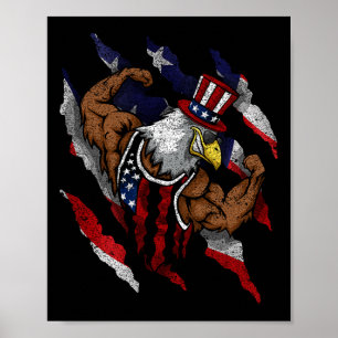 Póster Águila calva muscular de la bandera americana bici