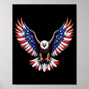 Póster Águila calva patriótica bandera americana alas vin