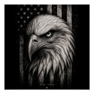 Póster Águila calva patriótica de 1776 Bandera americana