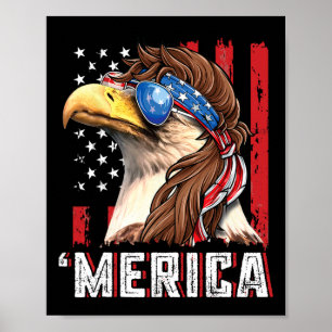 Póster Águila Calva Patriótica Mullet Merica Bandera De U