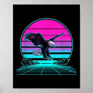 Póster Águila Calva Vintage Retro Atardecer