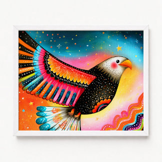 Póster Águila calva volando pintura rosa naranja