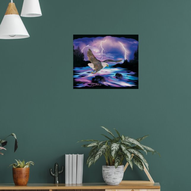 Póster Águila calva volando sobre el Poster del río (Salón 1)
