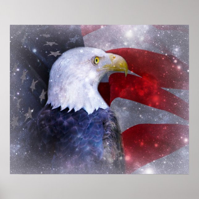 Póster Águila calva y bandera de Estados Unidos/poster (Frente)