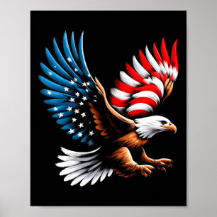 Póster Águila Calva Y Bandera Patriótica Estadounidense 4