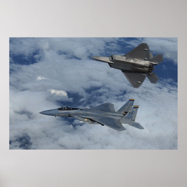 Póster Águila de ataque F-22 Raptor y F-15 (Frente)