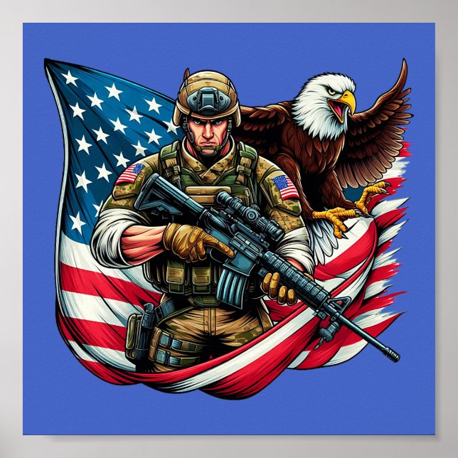 Póster Águila estadounidense de soldados Eagle Bandera de (Frente)