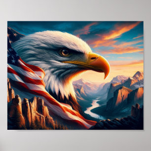 Póster Águila Majestuosa Fusionada Con Bandera Americana 