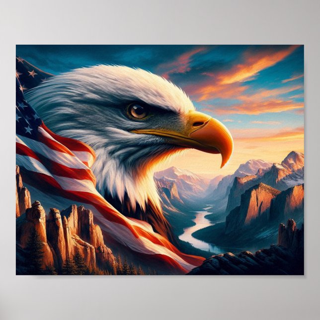 Póster Águila Majestuosa Fusionada Con Bandera Americana  (Frente)