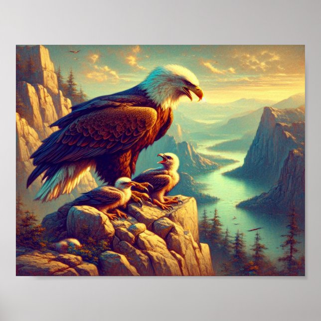 Póster Águila majestuosa que captura una trucha de lago 1 (Frente)