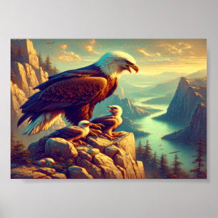 Póster Águila majestuosa que captura una trucha de lago 7