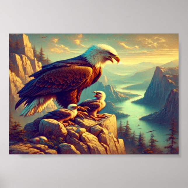 Póster Águila majestuosa que captura una trucha de lago 7 (Frente)
