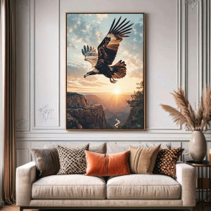 Póster Águila Majestuosa Volando al Atardecer