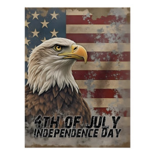 Póster Águila majestuosa y bandera - Espíritu de libertad