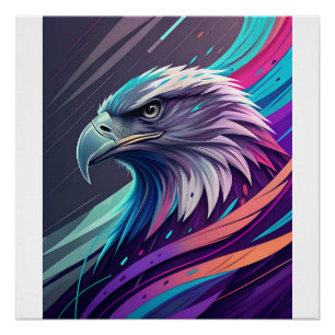 Póster Águila Neón Fierce — Cabeza estilizada con geométr