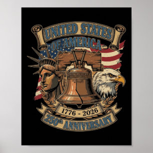 Póster Águila Patriótica Americana de 250 Años 4 de Julio